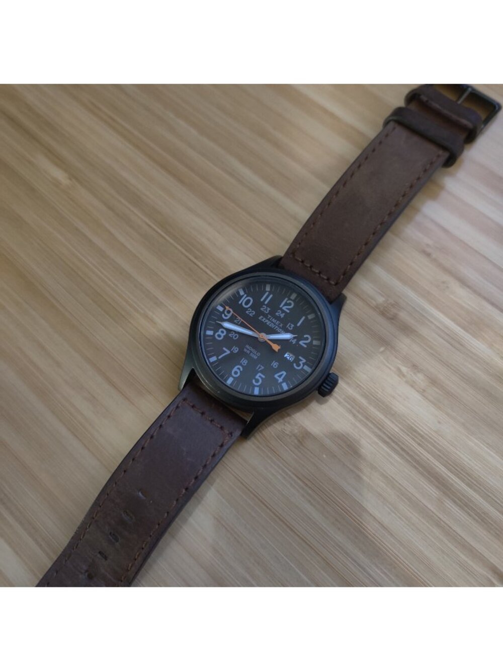 40mm Timex Expedition Scout Black, Brown leather band